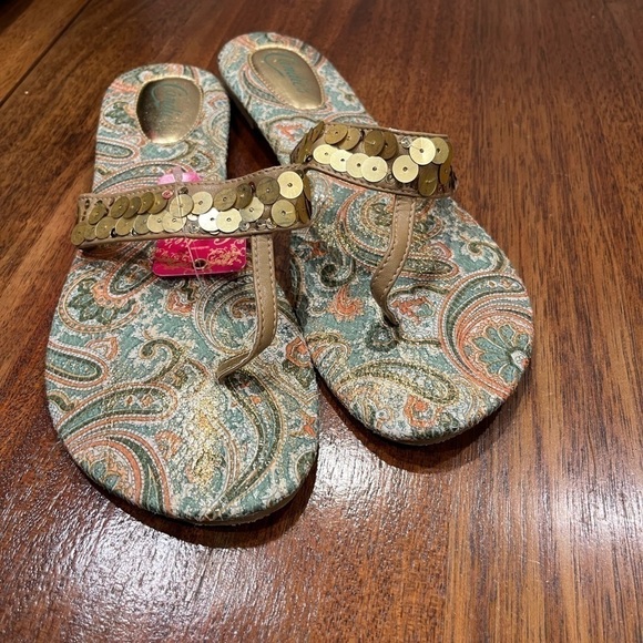Candies Gold Sequin Flip flops New With Tags size 11 - Picture 1 of 6
